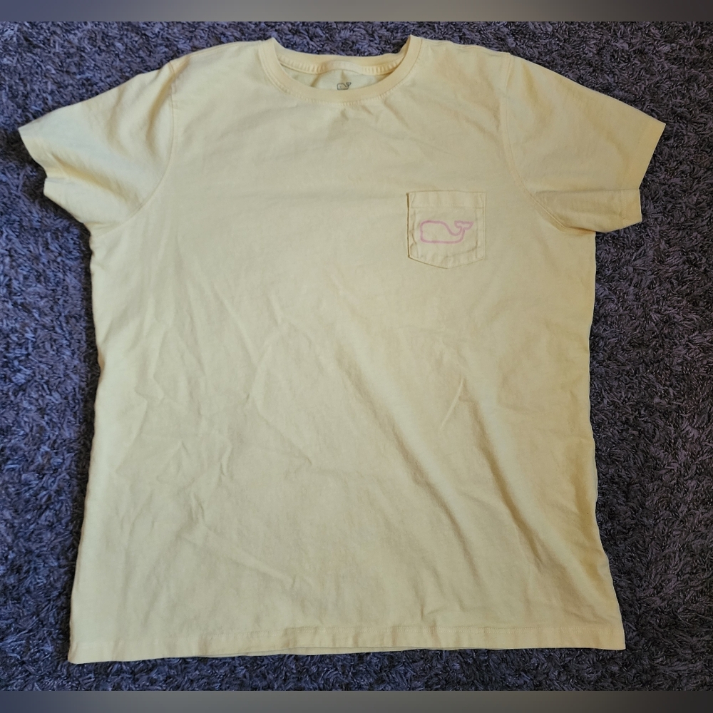 Vineyard Vines Yellow Cotton Whale Logo Short Sleeve Pocket Shirt L